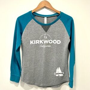 Women's 3/4 Sleeve Kirkwood Ski Resort Baseball T-shirt - Grey/Turquoise - Med